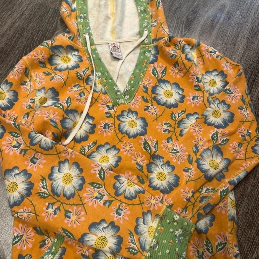 Lucky Brand Orange Floral Hoodie with Green Trim